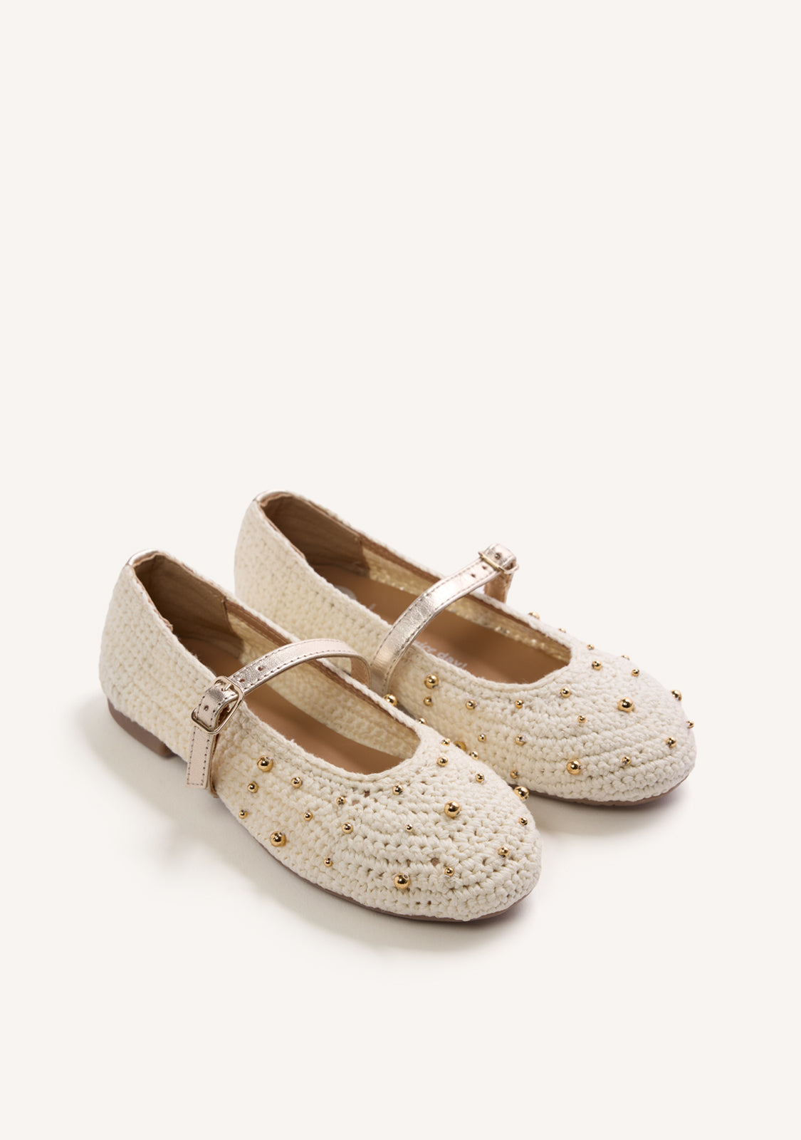 LEATHER, CROCHET AND BEAD BALLET FLATS RUBICON