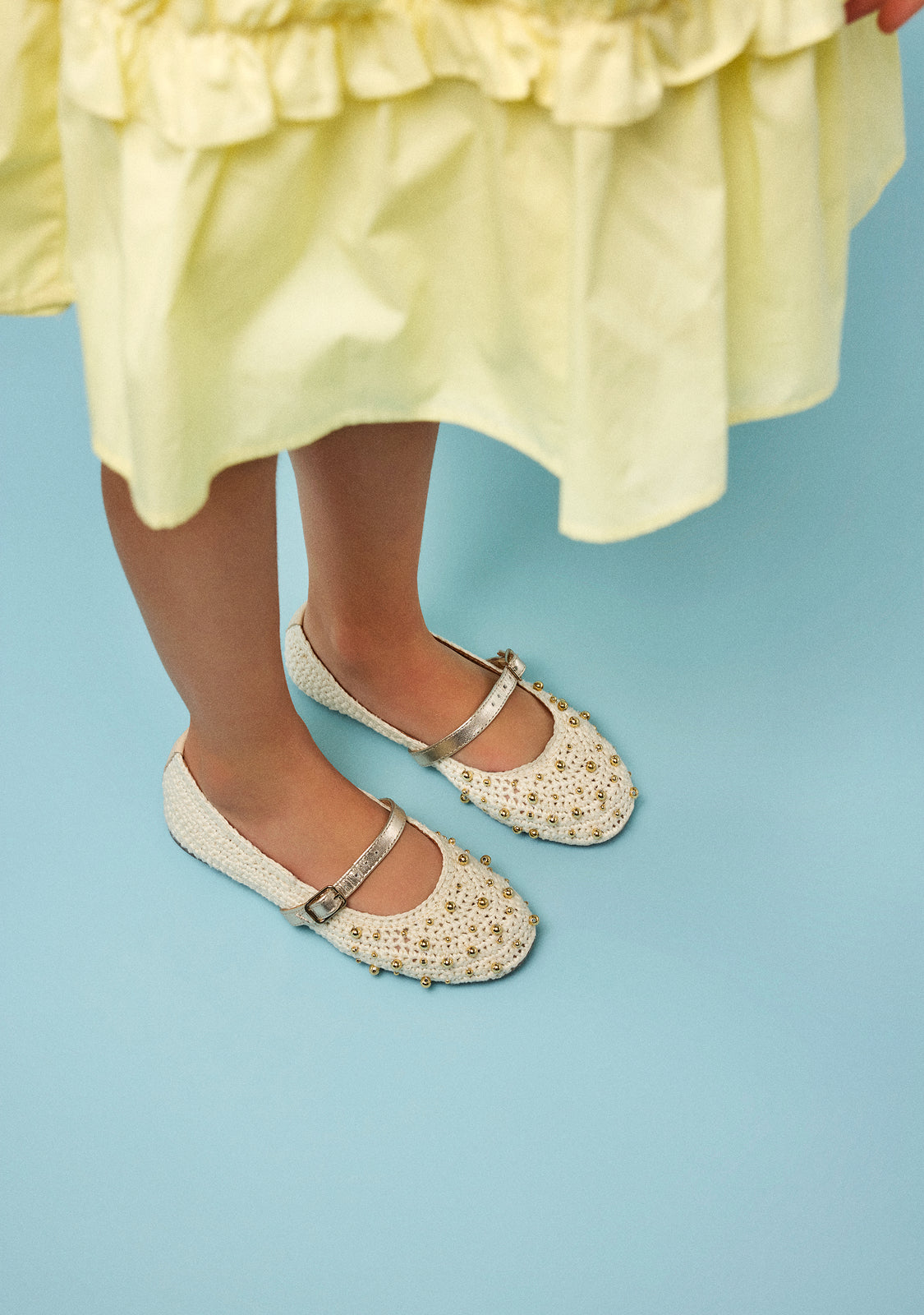 LEATHER, CROCHET AND BEAD BALLET FLATS RUBICON