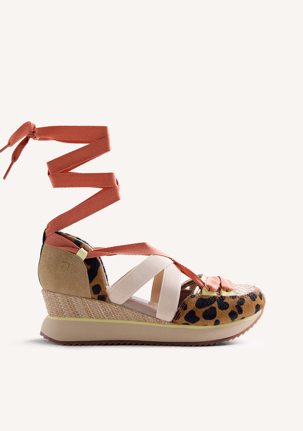 BASKETS COMPENSÉES OUVERTES CUIR IMPRIMÉ ANIMAL DESINIC