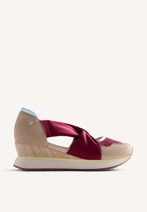 LEATHER AND MESH OPEN WEDGE SNEAKERS SAGAY