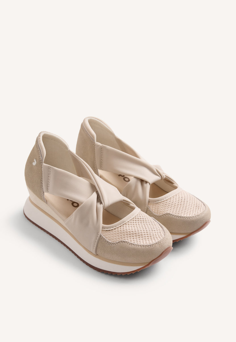 LEATHER AND MESH OPEN WEDGE SNEAKERS TUHELJ