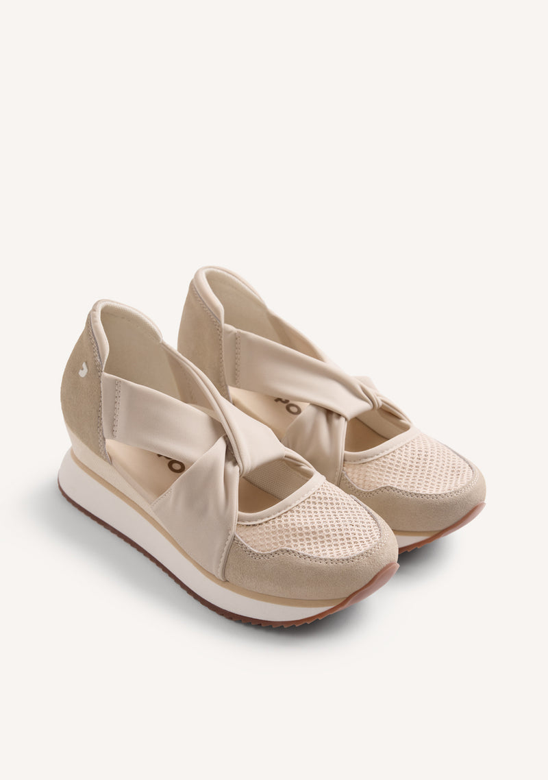 LEATHER AND MESH OPEN WEDGE SNEAKERS TUHELJ