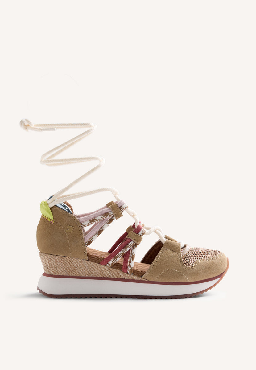 LEATHER AND MESH OPEN WEDGE SNEAKERS RONGAI