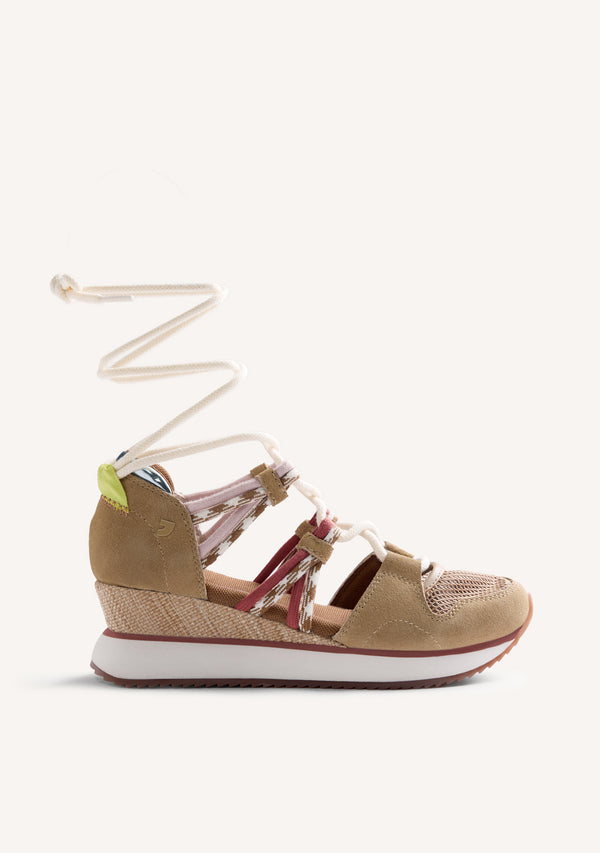 LEATHER AND MESH OPEN WEDGE SNEAKERS RONGAI