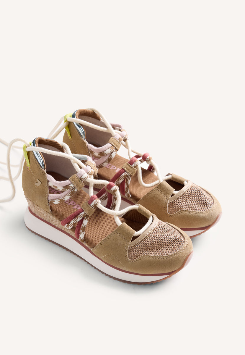 LEATHER AND MESH OPEN WEDGE SNEAKERS RONGAI