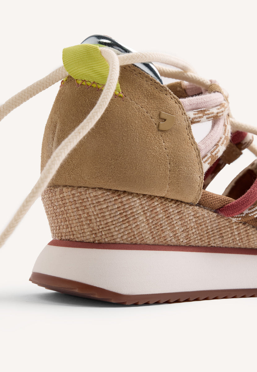 LEATHER AND MESH OPEN WEDGE SNEAKERS RONGAI