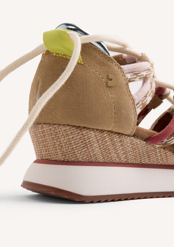 LEATHER AND MESH OPEN WEDGE SNEAKERS RONGAI