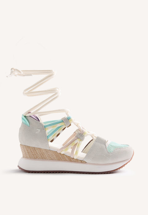 LEATHER AND MESH OPEN WEDGE SNEAKERS RONGAI