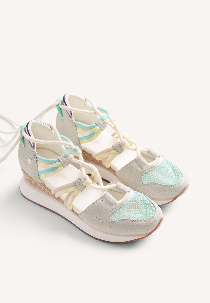 LEATHER AND MESH OPEN WEDGE SNEAKERS RONGAI