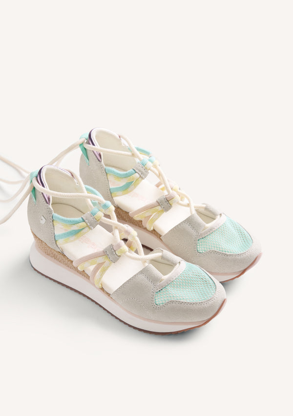 LEATHER AND MESH OPEN WEDGE SNEAKERS RONGAI