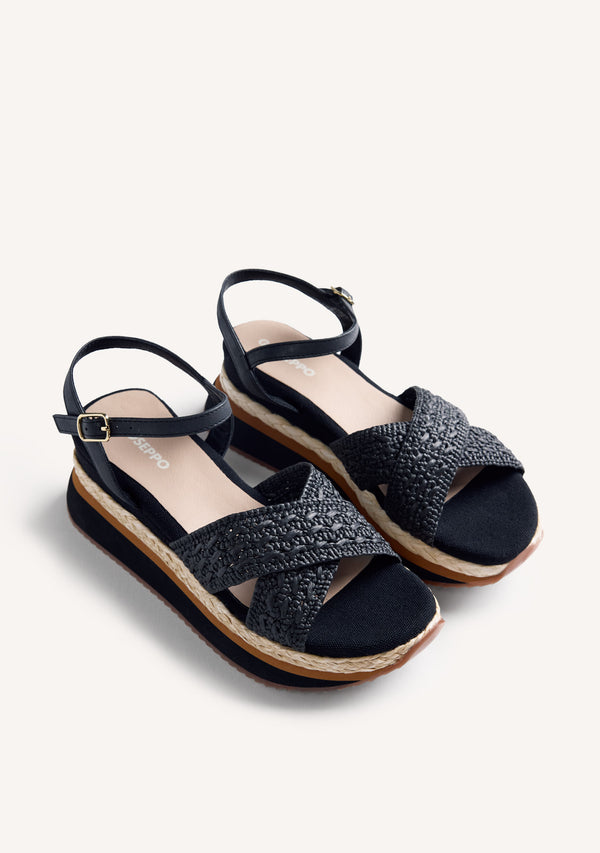 RAFFIA WEDGE CROCHET SANDALS TREVELIN