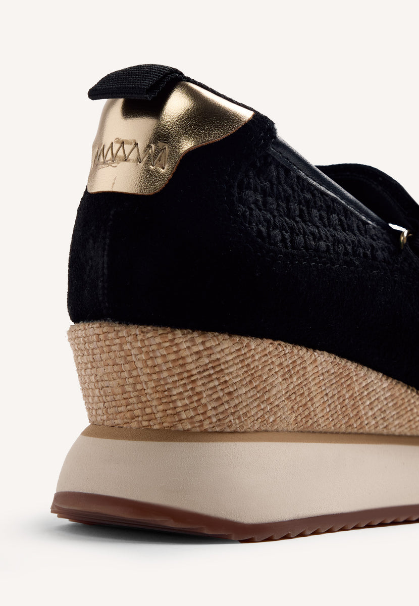 LEATHER AND CROCHET OPEN WEDGE SNEAKERS LIPA