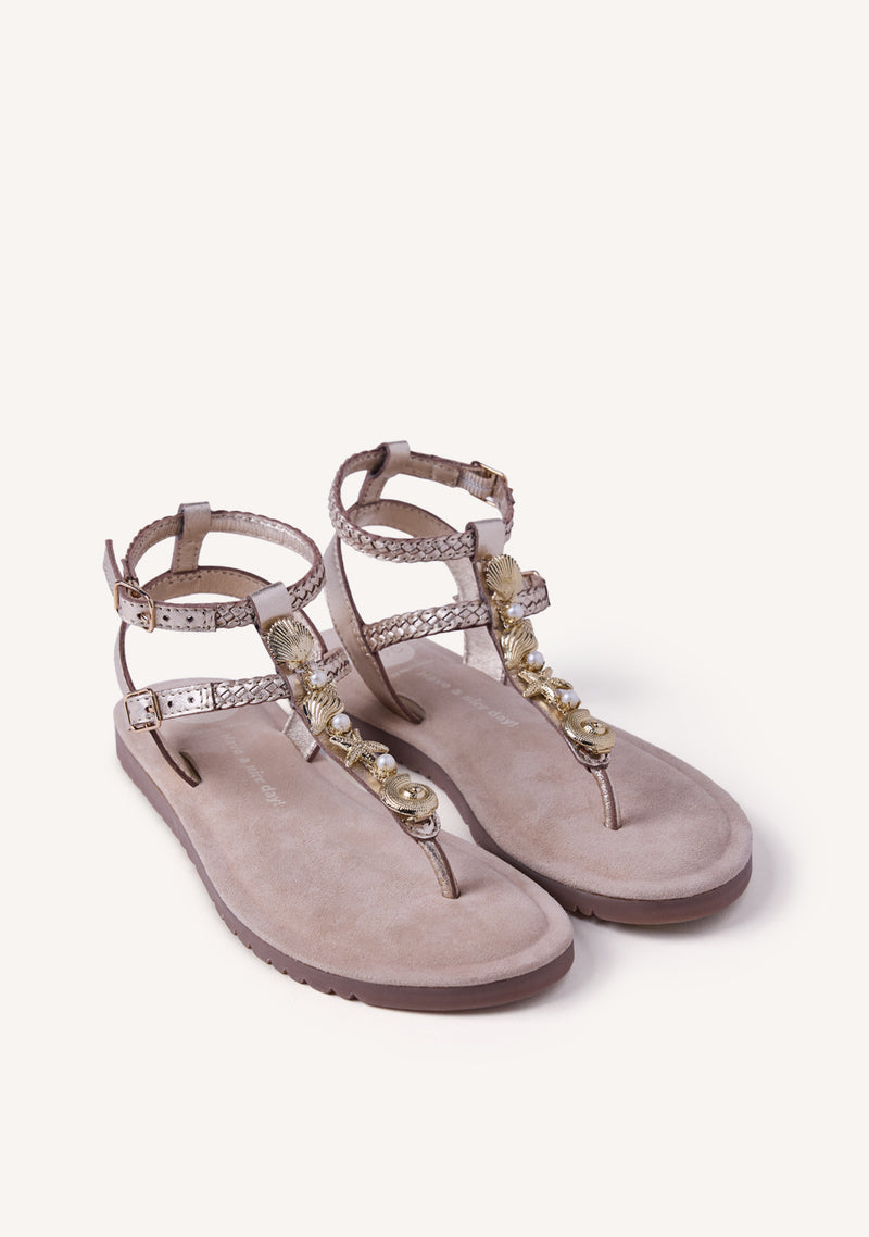 BEADED SHINY LEATHER SANDALS WATAMU