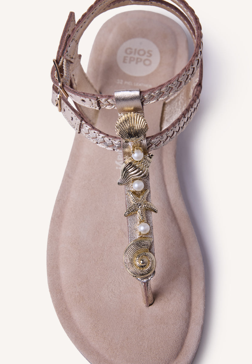 SANDALIAS PIEL BRILLO Y ABALORIOS WATAMU