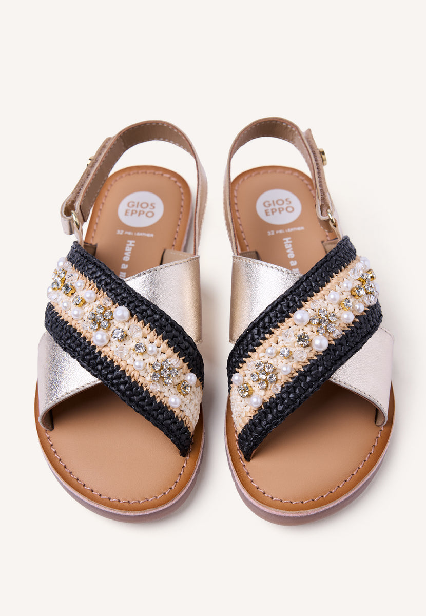 SANDALIAS PIEL, RAFIA Y ABALORIOS BARTO