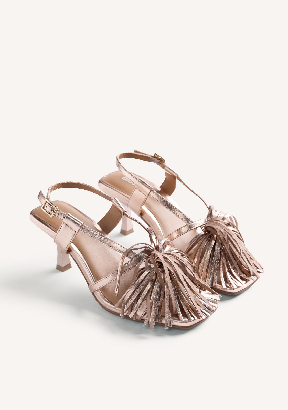 LEATHER FRINGE HEELED SANDALS LUKAC