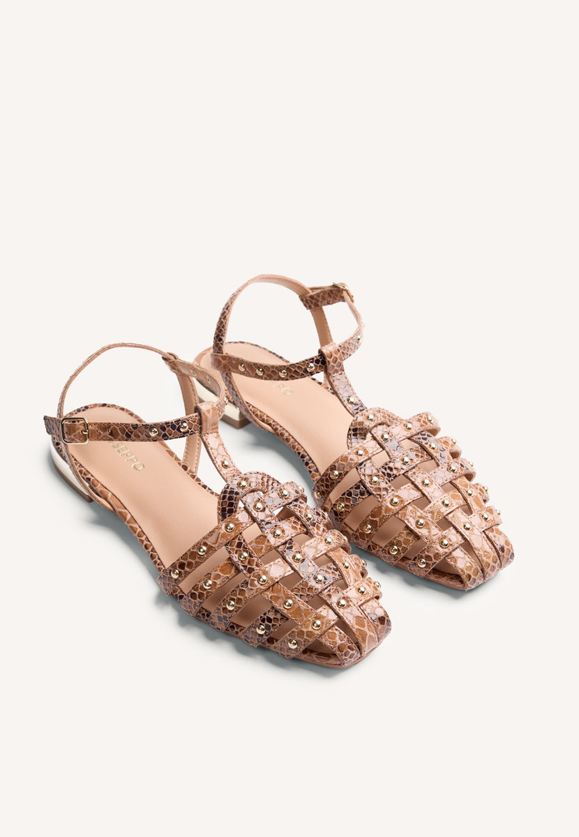SANDALI GRANCHIO PELLE STAMPA ANIMALIER LONTARTA