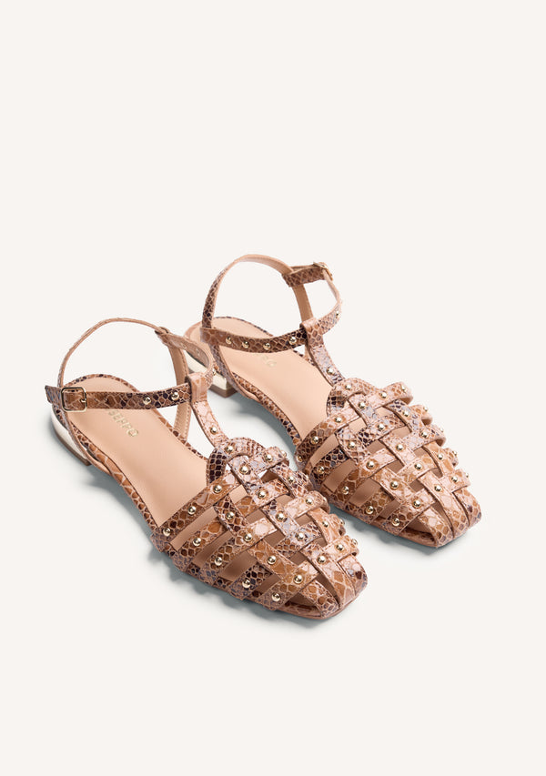 SANDALI GRANCHIO PELLE STAMPA ANIMALIER LONTARTA