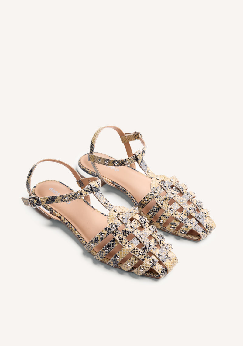 ANIMAL PRINT LEATHER CRAB SANDALS OTTERTAIL