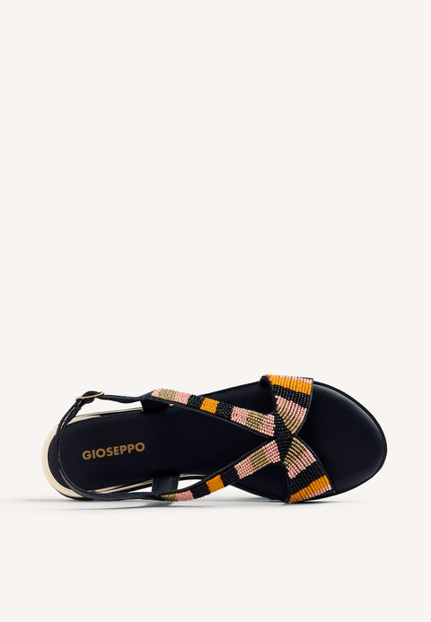 BEADED LEATHER WEDGE SANDALS BARRYTON