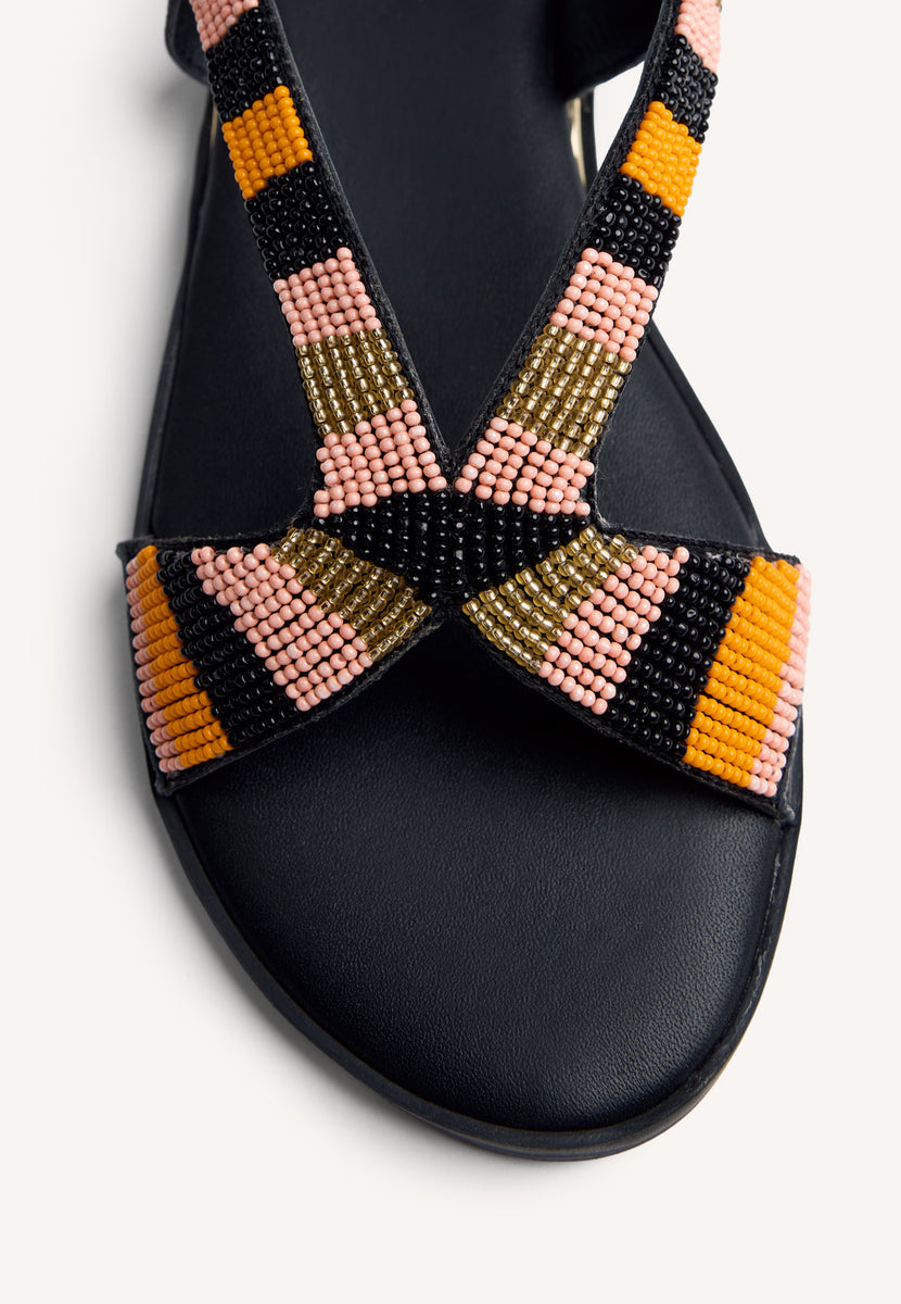 BEADED LEATHER WEDGE SANDALS BARRYTON