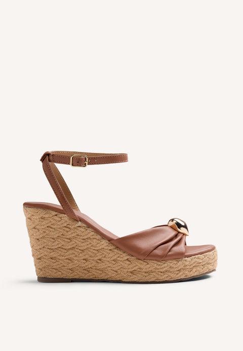 JEWEL LEATHER WEDGE SANDALS SOUDAN