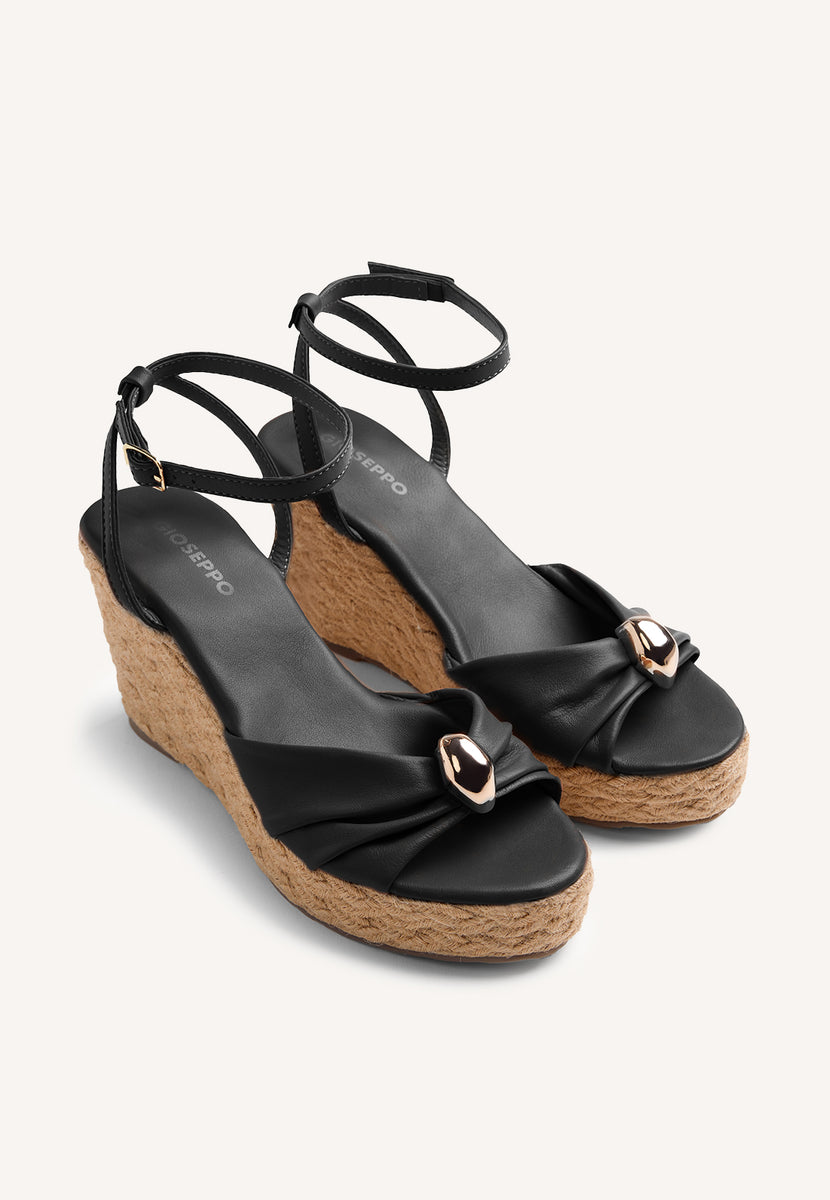 JEWEL LEATHER WEDGE SANDALS SOUDAN