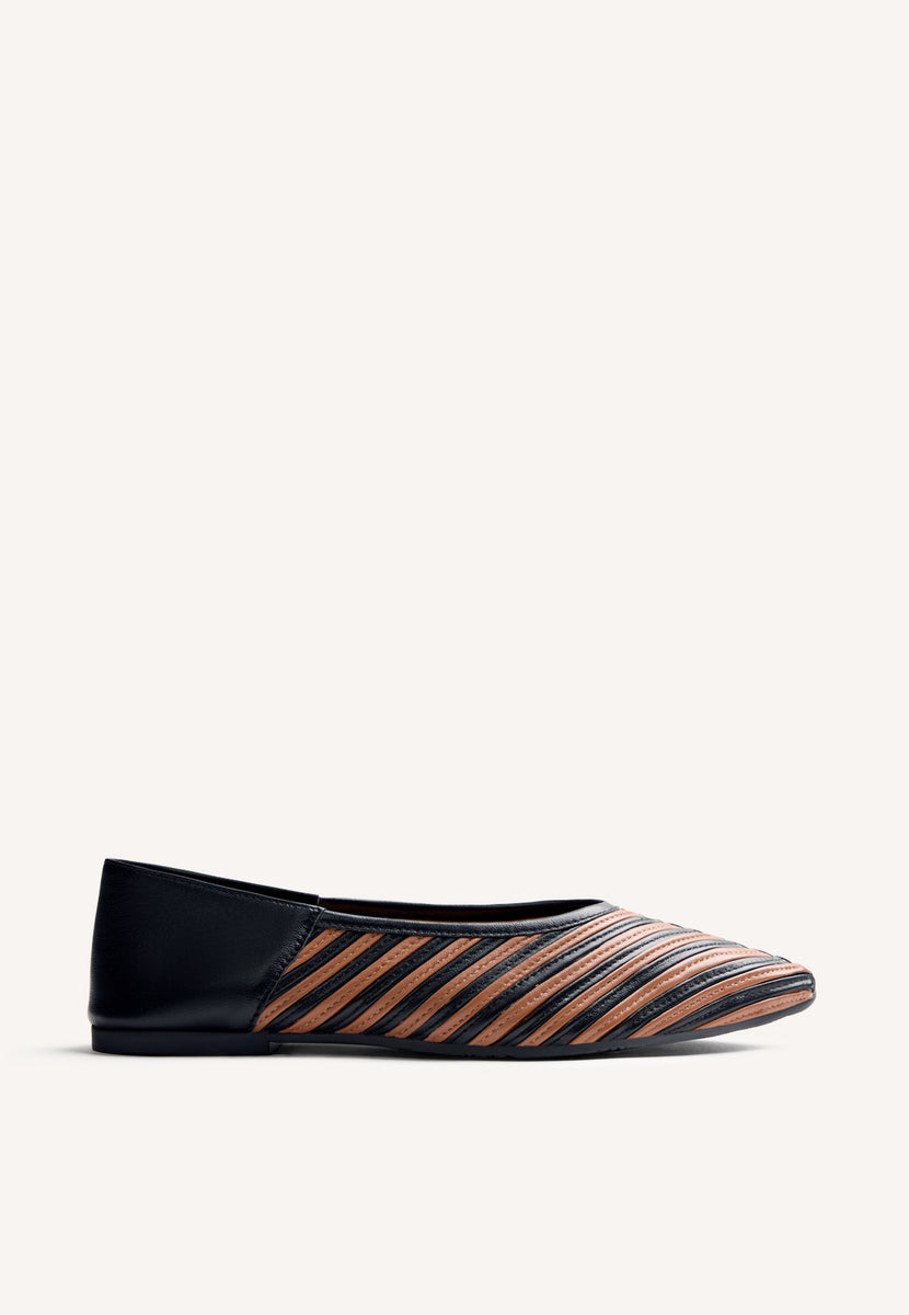 STRIPED LEATHER BALLET FLATS TARINE