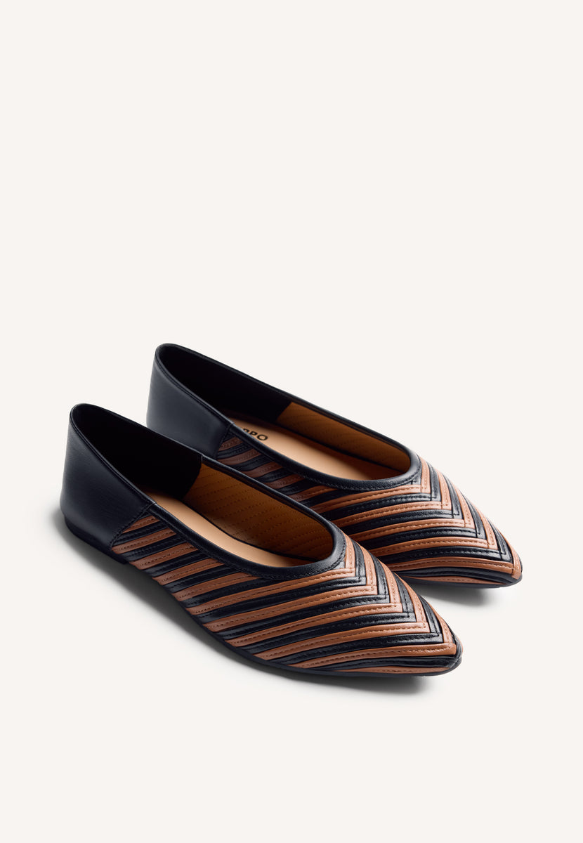 STRIPED LEATHER BALLET FLATS TARINE