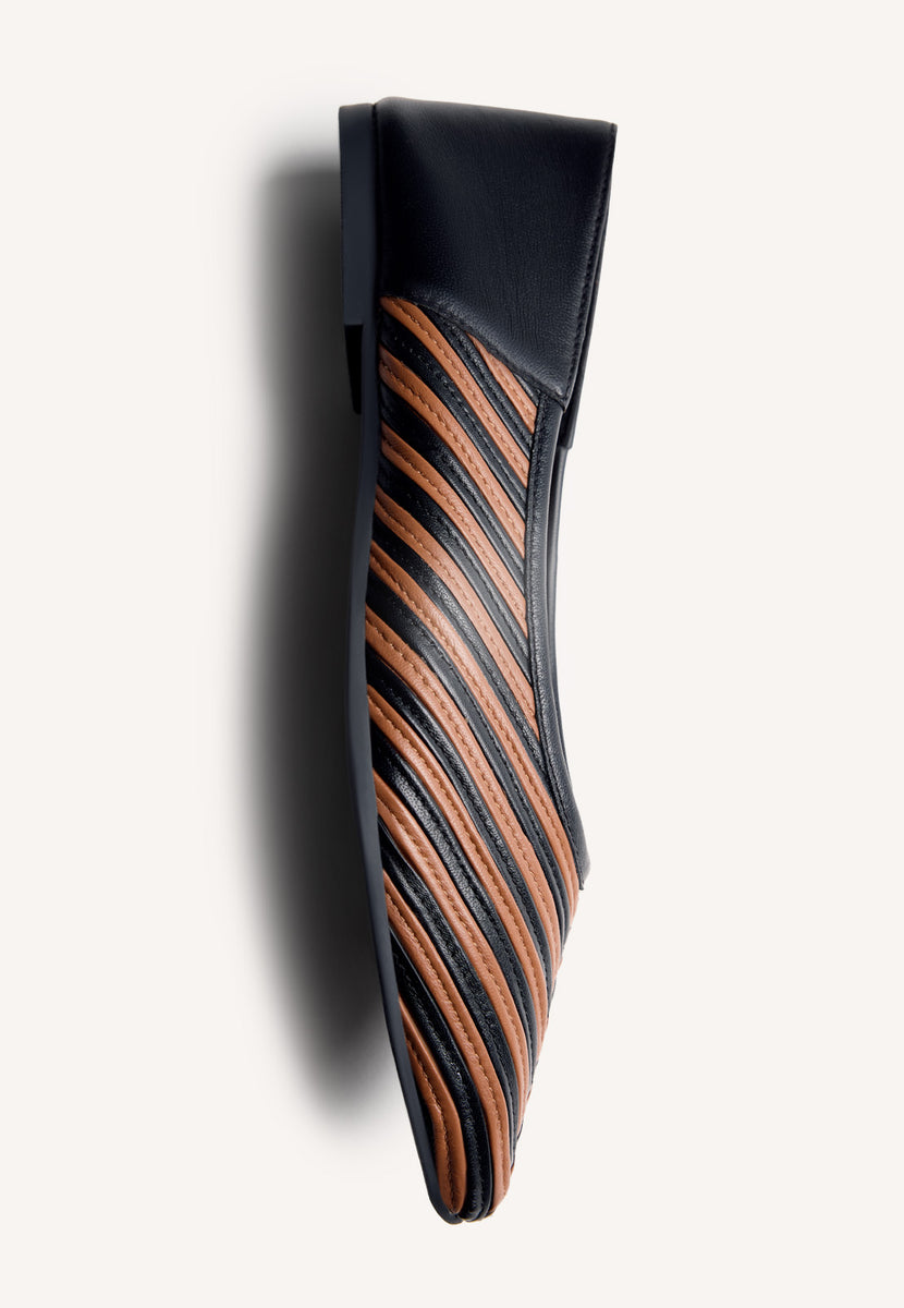 STRIPED LEATHER BALLET FLATS TARINE
