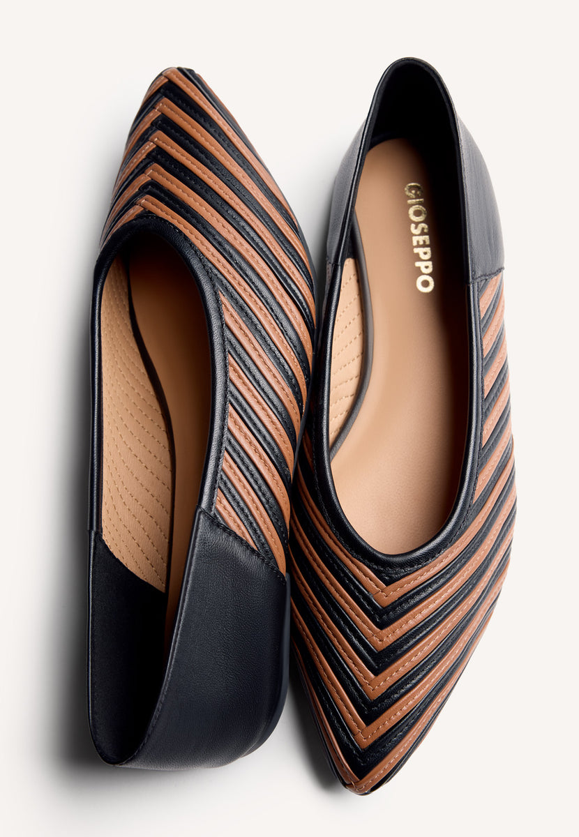 STRIPED LEATHER BALLET FLATS TARINE
