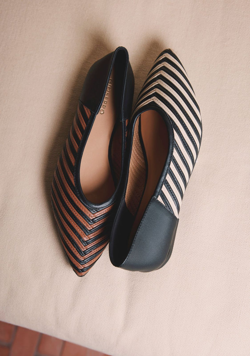 STRIPED LEATHER BALLET FLATS TARINE