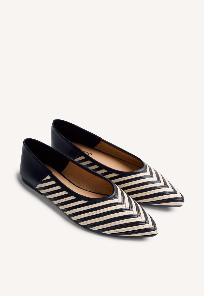 STRIPED LEATHER BALLET FLATS TARINE