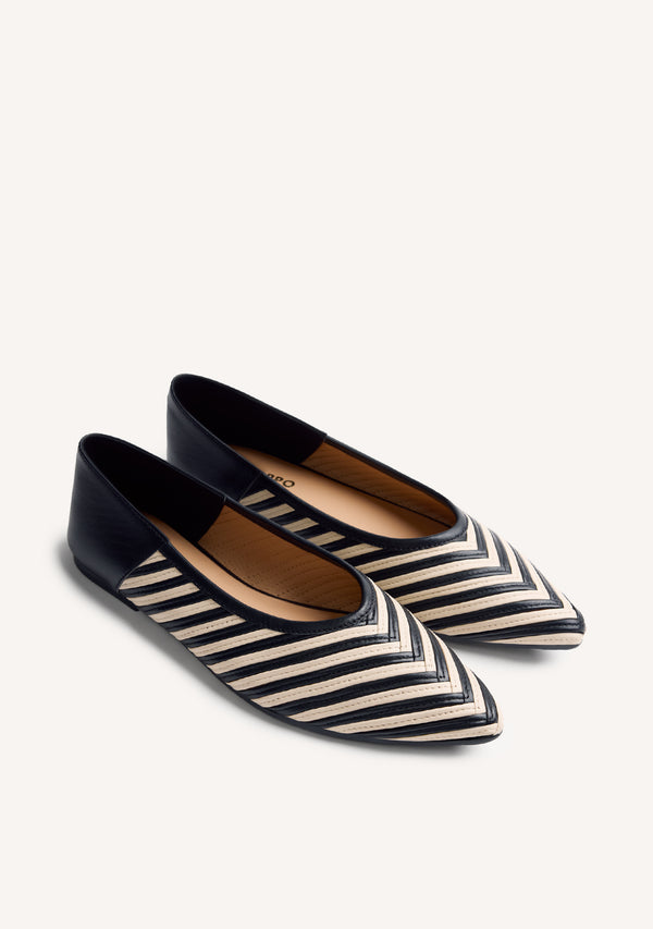 STRIPED LEATHER BALLET FLATS TARINE