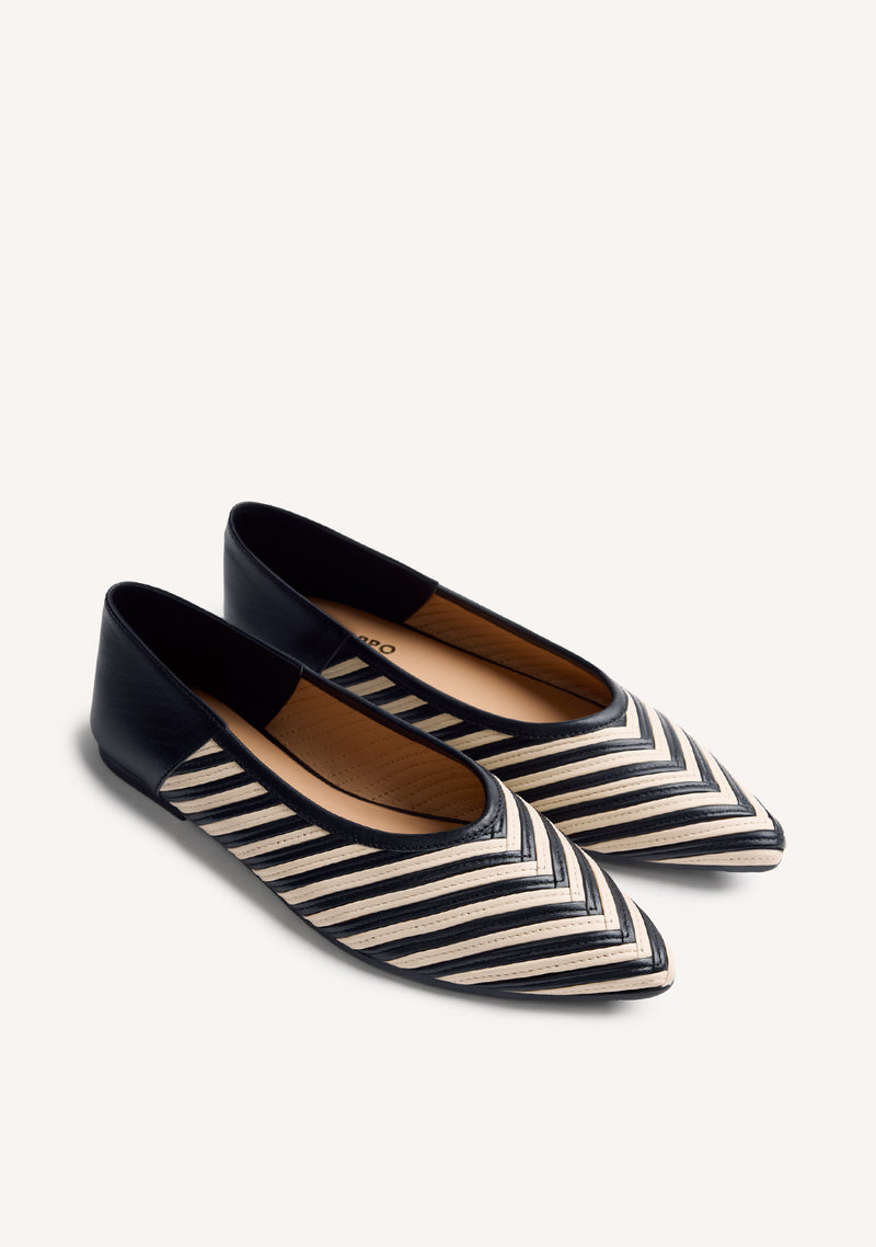 STRIPED LEATHER BALLET FLATS TARINE