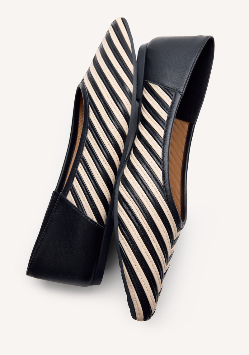 STRIPED LEATHER BALLET FLATS TARINE