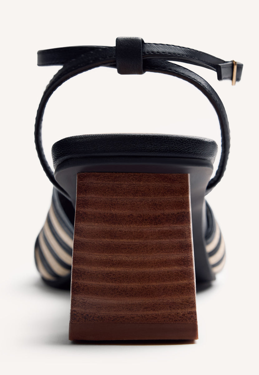 STRIPED LEATHER HEELED SANDALS THORNTON