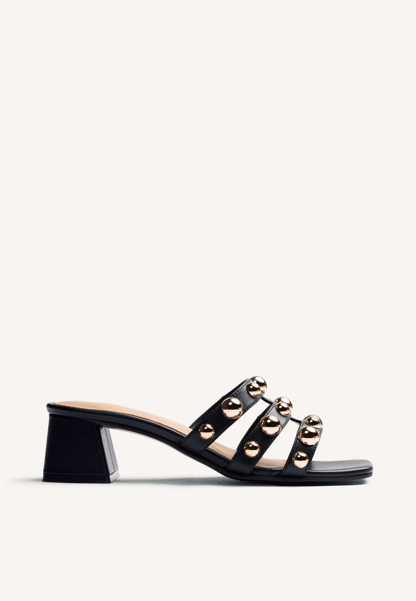 SANDALIAS MULES TACÓN PIEL TACHAS WHITING