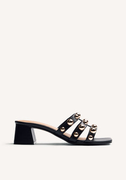LEATHER STUDDED HEELED MULE SANDALS WHITING