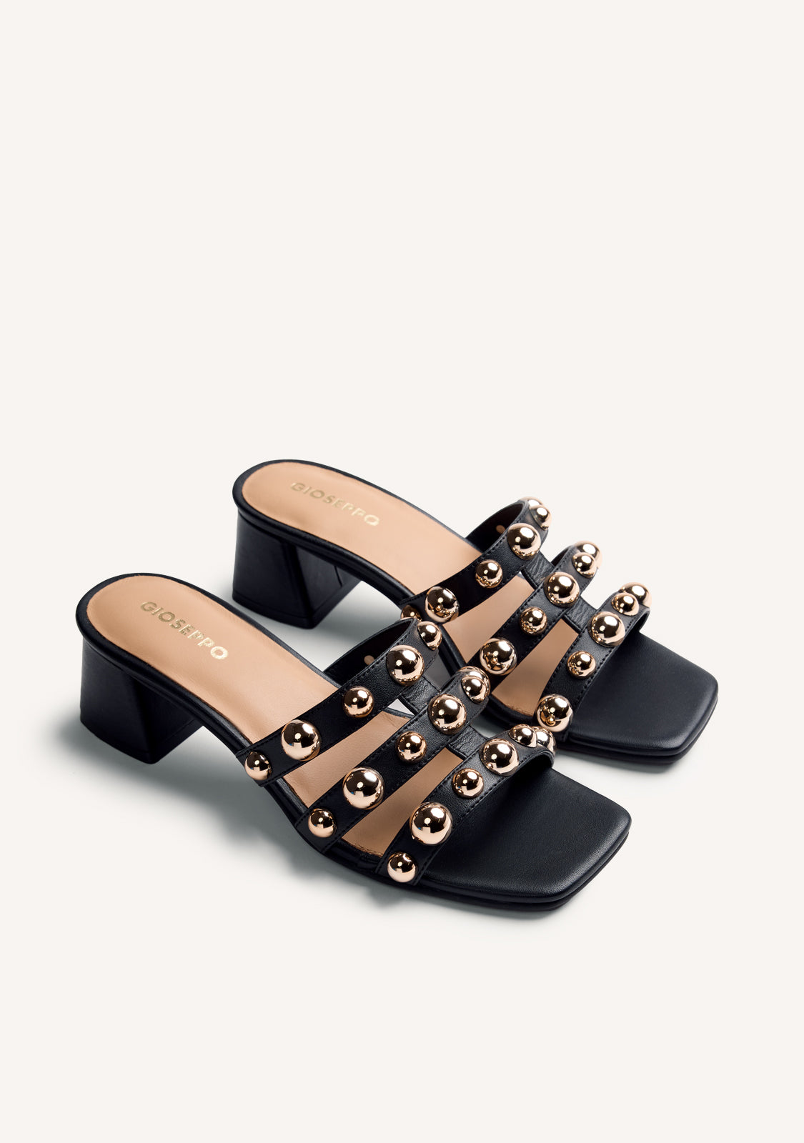 LEATHER STUDDED HEELED MULE SANDALS WHITING