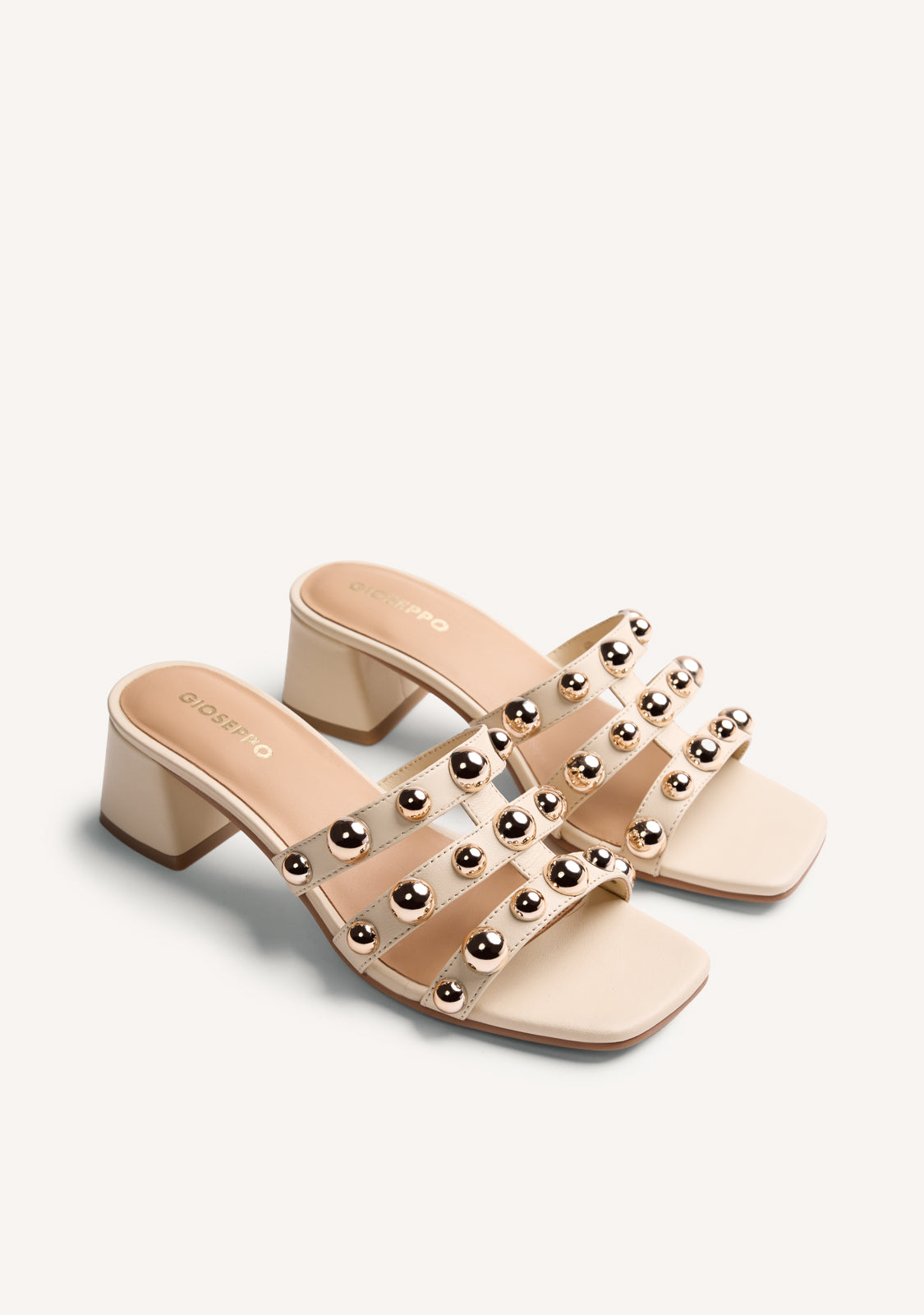 LEATHER STUDDED HEELED MULE SANDALS WHITING