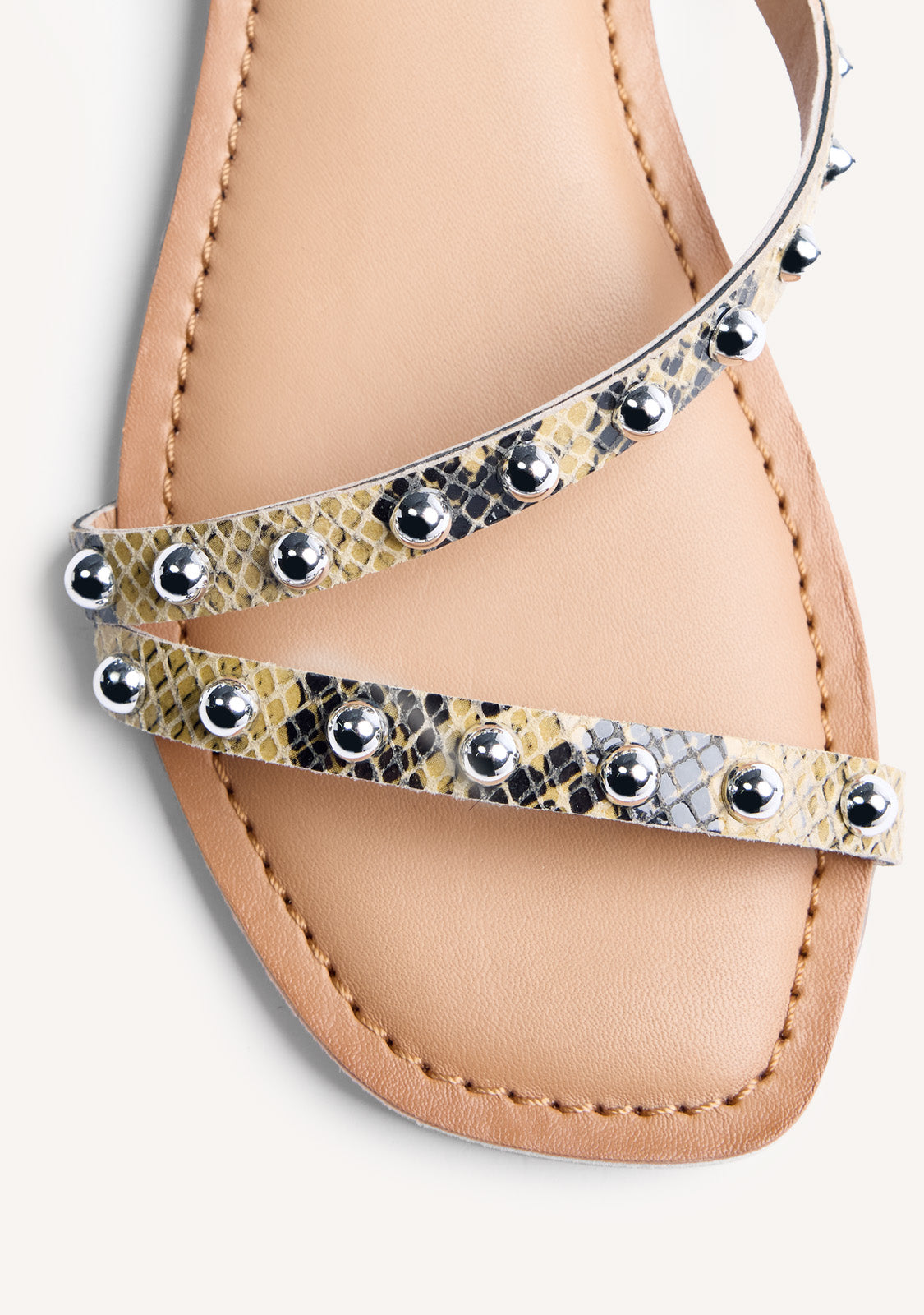 ANIMAL PRINT STUDDED LEATHER SANDALS SUBUKIA