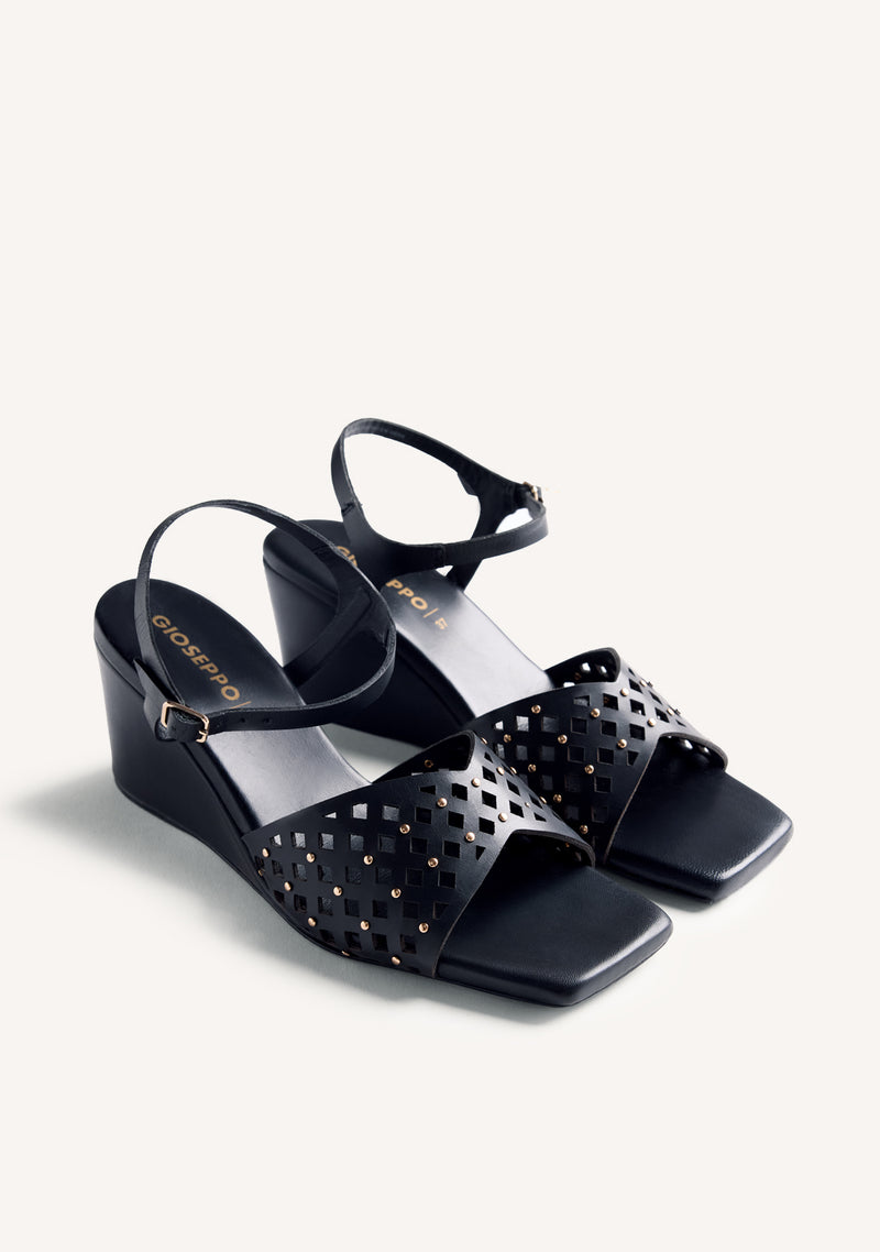 CUT-OUT AND STUDDED LEATHER HEELED SANDALS PESHTIGO