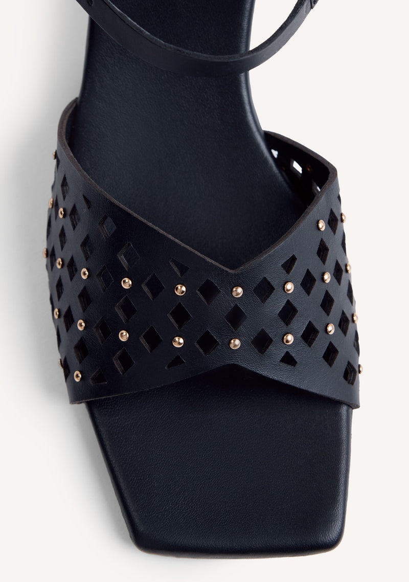 CUT-OUT AND STUDDED LEATHER HEELED SANDALS PESHTIGO