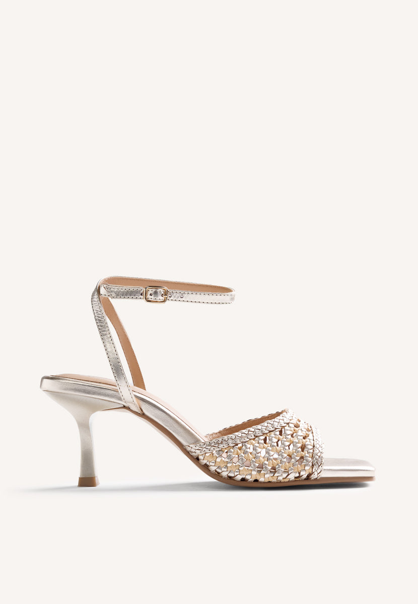 SANDALIAS TACÓN PIEL TRENZADA BRILLO KAJIADO