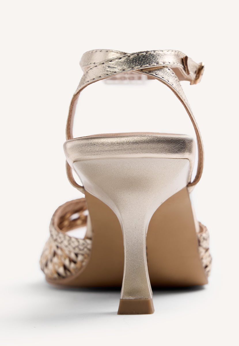 SANDALIAS TACÓN PIEL TRENZADA BRILLO KAJIADO