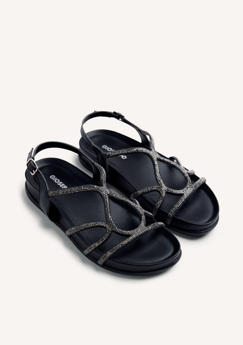 LEATHER RHINESTONE SANDALS EMKOANI