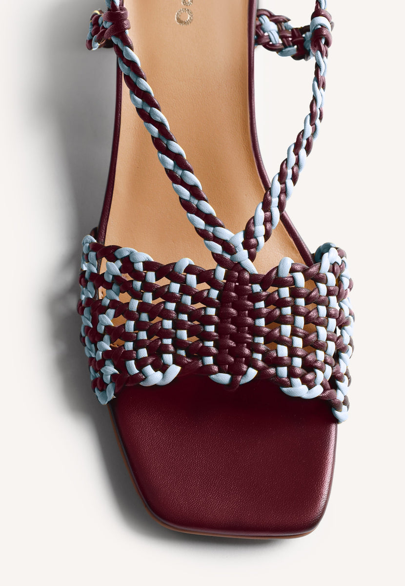 SANDALI TACCO PELLE INTRECCIATA BORONGAN