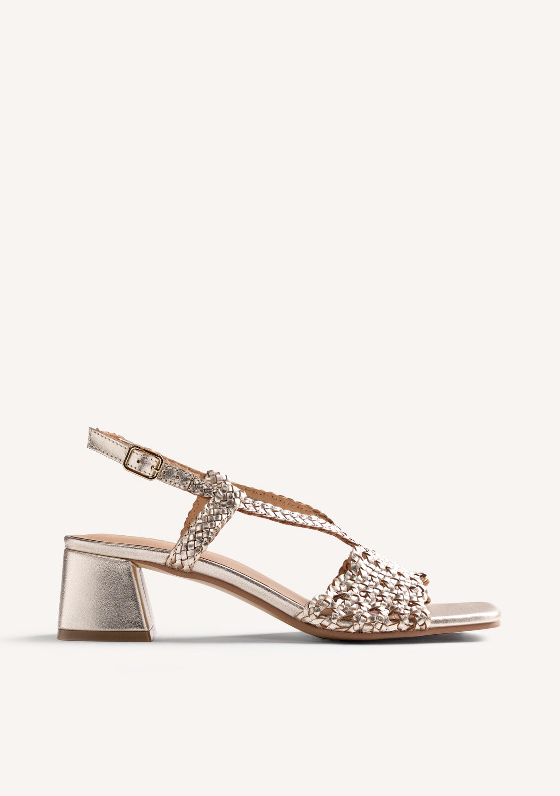 SHINY BRAIDED LEATHER HEELED SANDALS BLISSFIELD