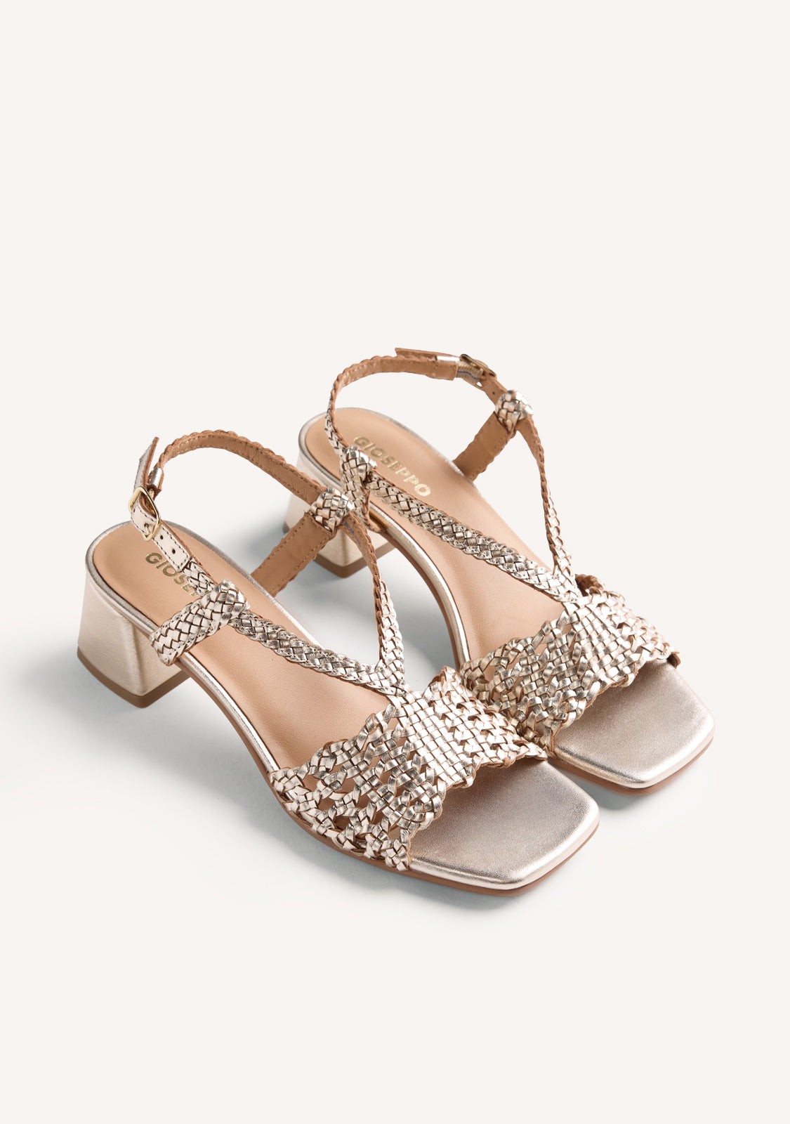 SHINY BRAIDED LEATHER HEELED SANDALS BLISSFIELD